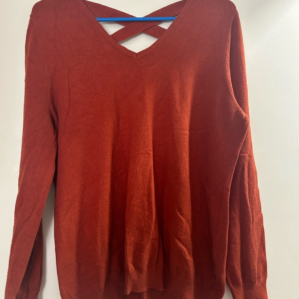 Love Ellie Rust Orange‎ V-Neck Crisscross Back Strappy Knit Sweater Womens XL